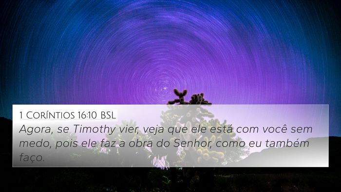 1 Coríntios 16:10 BSL Bible Verse Image
