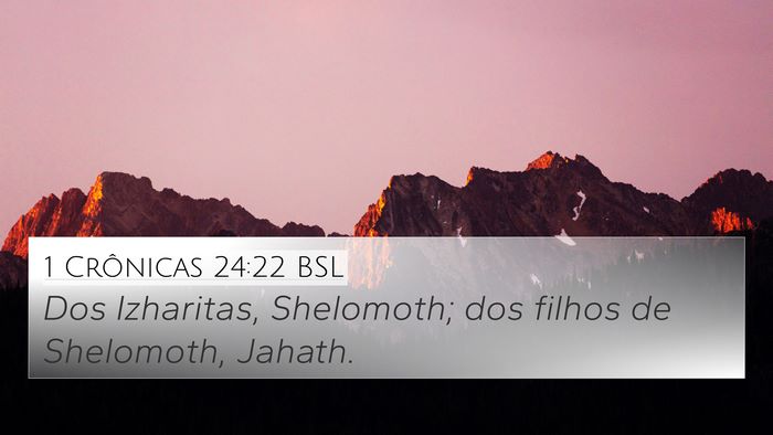 1 Crônicas 24:22 BSL 4K Wallpaper - Dos Izharitas, Shelomoth; dos filhos de - 4K Wallpaper Bible Verse