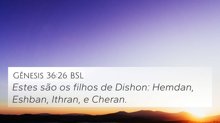 Gênesis 36:26 BSL 4K Wallpaper - Estes são os filhos de Dishon: Hemdan, Eshban, - 4K Wallpaper Bible Verse