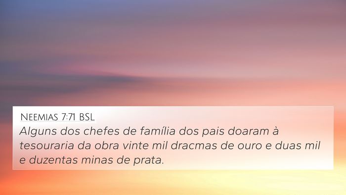 Neemias 7:71 BSL 4K Wallpaper - Alguns dos chefes de família dos pais doaram à - 4K Wallpaper Bible Verse