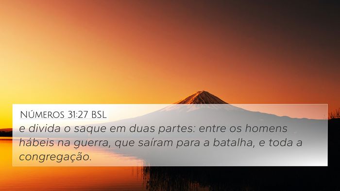 Números 31:27 BSL 4K Wallpaper - e divida o saque em duas partes: entre os homens - 4K Wallpaper Bible Verse