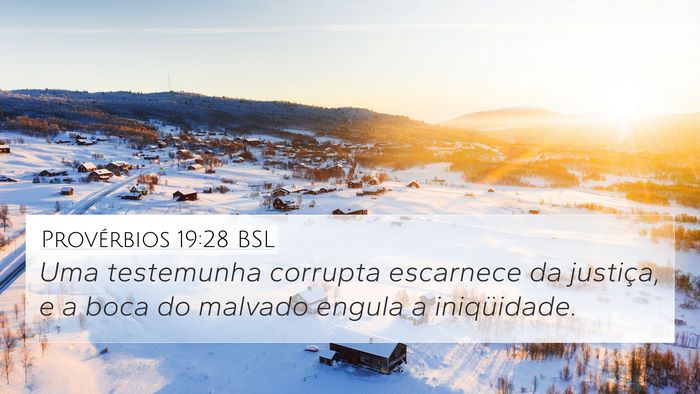 Provérbios 19:28 BSL 4K Wallpaper - Uma testemunha corrupta escarnece da justiça, e - 4K Wallpaper Bible Verse