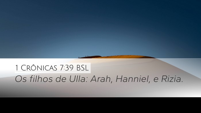 1 Crônicas 7:39 BSL Desktop Wallpaper - Os filhos de Ulla: Arah, Hanniel, e - Desktop Bible Verse Wallpaper
