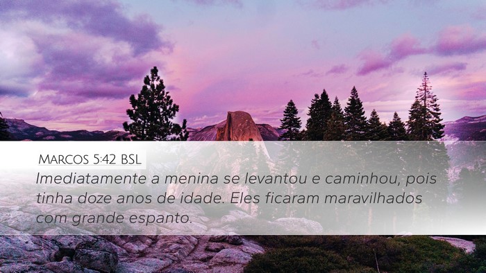 Marcos 5:42 BSL Desktop Wallpaper - Imediatamente a menina se levantou e caminhou, - Desktop Bible Verse Wallpaper