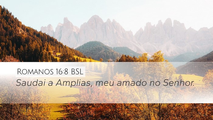 Romanos 16:8 BSL Desktop Wallpaper - Saudai a Amplias, meu amado no - Desktop Bible Verse Wallpaper