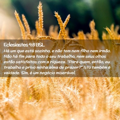 Picture 02 - Eclesiastes 4:8 BSL - Há um que está sozinho, e não tem nem filho - Bible Verse Picture