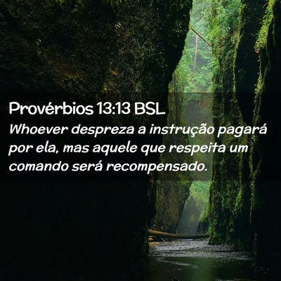 Picture 02 - Provérbios 13:13 BSL - Whoever despreza a instrução pagará por ela, - Bible Verse Picture