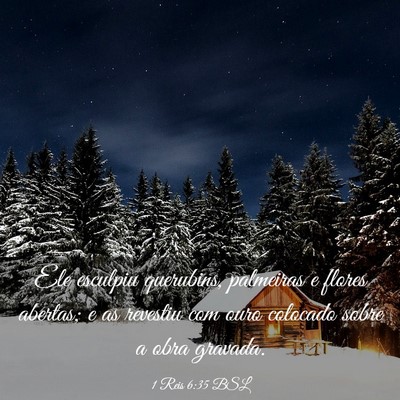 Picture 03 - 1 Reis 6:35 BSL - Ele esculpiu querubins, palmeiras e flores - Bible Verse Picture