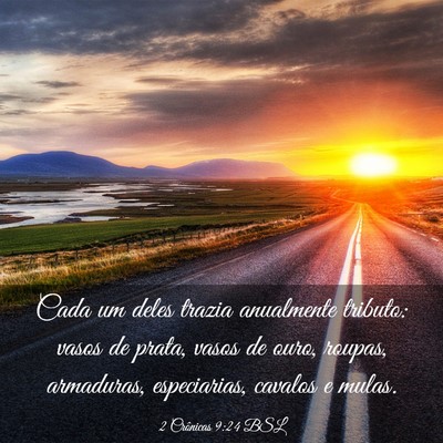 Picture 03 - 2 Crônicas 9:24 BSL - Cada um deles trazia anualmente tributo: vasos de - Bible Verse Picture