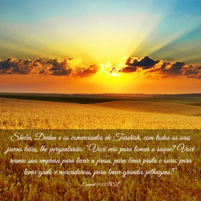 Picture 03 - Ezequiel 38:13 BSL - Sheba, Dedan e os comerciantes de Tarshish, com - Bible Verse Picture