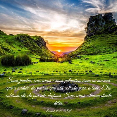 Picture 03 - Ezequiel 40:22 BSL - Suas janelas, seus arcos e suas palmeiras eram as - Bible Verse Picture