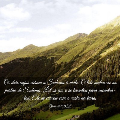 Picture 03 - Gênesis 19:1 BSL - Os dois anjos vieram a Sodoma à noite. O lote - Bible Verse Picture