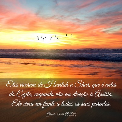 Picture 03 - Gênesis 25:18 BSL - Eles viveram de Havilah a Shur, que é antes do - Bible Verse Picture