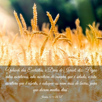 Picture 03 - Jeremias 32:14 BSL - Yahweh dos Exércitos, o Deus de Israel, diz: - Bible Verse Picture