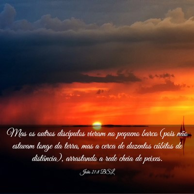 Picture 03 - João 21:8 BSL - Mas os outros discípulos vieram no pequeno barco - Bible Verse Picture