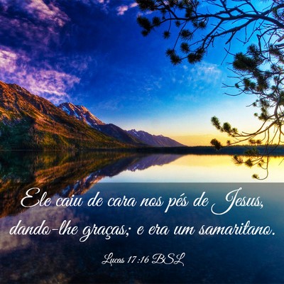 Picture 03 - Lucas 17:16 BSL - Ele caiu de cara nos pés de Jesus, dando-lhe - Bible Verse Picture