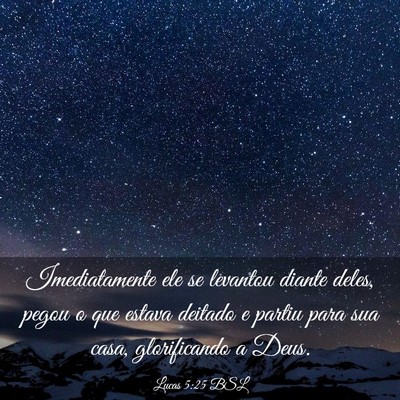 Picture 03 - Lucas 5:25 BSL - Imediatamente ele se levantou diante deles, pegou - Bible Verse Picture
