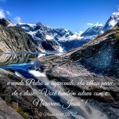 Picture 03 - Marcos 14:67 BSL - e vendo Pedro se aquecendo, ela olhou para ele e - Bible Verse Picture