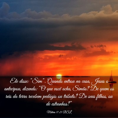 Picture 03 - Mateus 17:25 BSL - Ele disse: “Sim”. Quando entrou na casa, - Bible Verse Picture