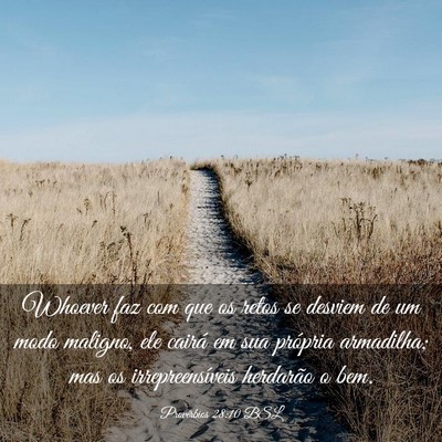 Picture 03 - Provérbios 28:10 BSL - Whoever faz com que os retos se desviem de um - Bible Verse Picture