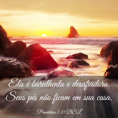 Picture 03 - Provérbios 7:11 BSL - Ela é barulhenta e desafiadora. Seus pés não - Bible Verse Picture