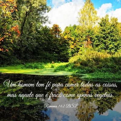 Picture 03 - Romanos 14:2 BSL - Um homem tem fé para comer todas as coisas, mas - Bible Verse Picture