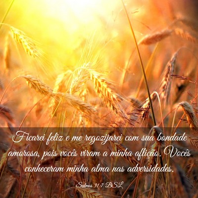 Picture 03 - Salmos 31:7 BSL - Ficarei feliz e me regozijarei com sua bondade - Bible Verse Picture