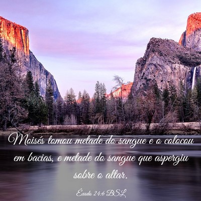 Picture 03 - Êxodo 24:6 BSL - Moisés tomou metade do sangue e o colocou em - Bible Verse Picture