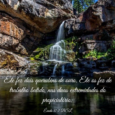 Picture 03 - Êxodo 37:7 BSL - Ele fez dois querubins de ouro. Ele os fez de - Bible Verse Picture