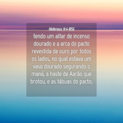 Picture 04 - Hebreus 9:4 BSL - tendo um altar de incenso dourado e a arca do - Bible Verse Picture