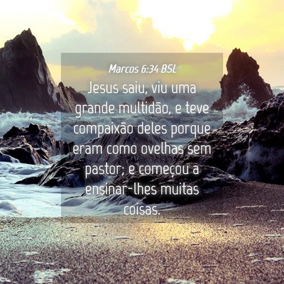 Picture 04 - Marcos 6:34 BSL - Jesus saiu, viu uma grande multidão, e teve - Bible Verse Picture