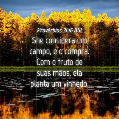Picture 04 - Provérbios 31:16 BSL - She considera um campo, e o compra. Com o fruto - Bible Verse Picture