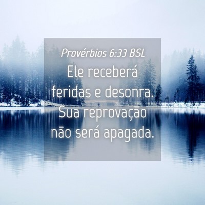 Picture 04 - Provérbios 6:33 BSL - Ele receberá feridas e desonra. Sua reprovação - Bible Verse Picture