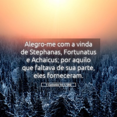 Picture 05 - 1 Coríntios 16:17 BSL - Alegro-me com a vinda de Stephanas, Fortunatus e - Bible Verse Picture