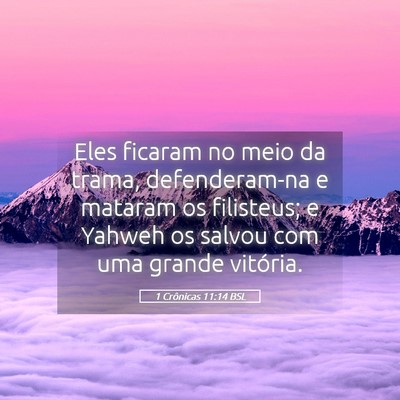 Picture 05 - 1 Crônicas 11:14 BSL - Eles ficaram no meio da trama, defenderam-na e - Bible Verse Picture