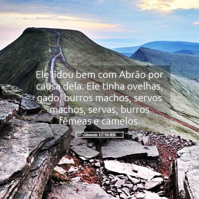 Picture 05 - Gênesis 12:16 BSL - Ele lidou bem com Abrão por causa dela. Ele - Bible Verse Picture