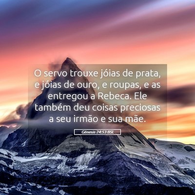 Picture 05 - Gênesis 24:53 BSL - O servo trouxe jóias de prata, e jóias de ouro, - Bible Verse Picture