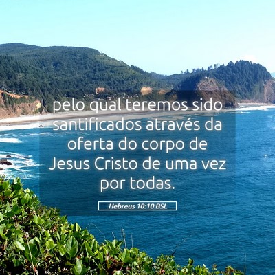 Picture 05 - Hebreus 10:10 BSL - pelo qual teremos sido santificados através da - Bible Verse Picture