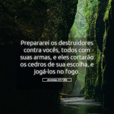 Picture 05 - Jeremias 22:7 BSL - Prepararei os destruidores contra vocês, todos - Bible Verse Picture