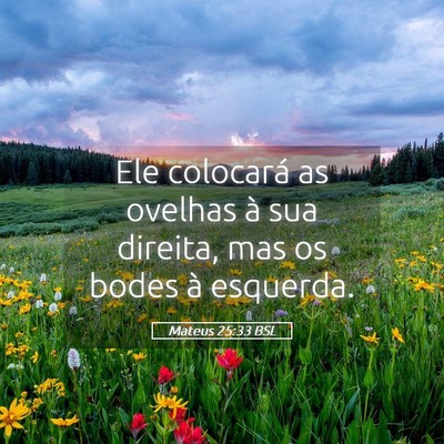 Picture 05 - Mateus 25:33 BSL - Ele colocará as ovelhas à sua direita, mas os - Bible Verse Picture