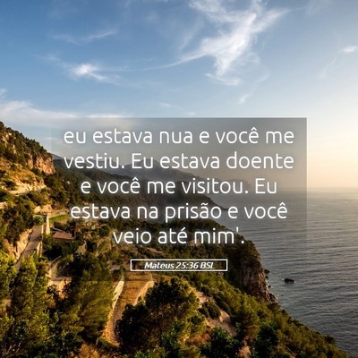 Picture 05 - Mateus 25:36 BSL - eu estava nua e você me vestiu. Eu estava doente - Bible Verse Picture
