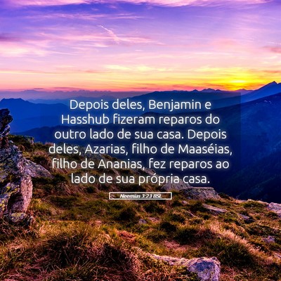 Picture 05 - Neemias 3:23 BSL - Depois deles, Benjamin e Hasshub fizeram reparos - Bible Verse Picture