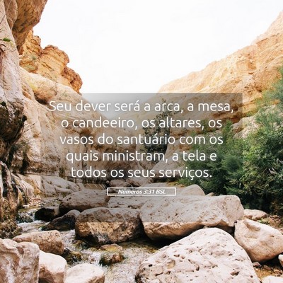 Picture 05 - Números 3:31 BSL - Seu dever será a arca, a mesa, o candeeiro, os - Bible Verse Picture