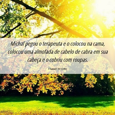 Picture 06 - 1 Samuel 19:13 BSL - Michal pegou o terapeuta e o colocou na cama, - Bible Verse Picture