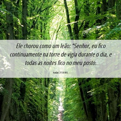 Picture 06 - Isaías 21:8 BSL - Ele chorou como um leão: “Senhor, eu fico - Bible Verse Picture