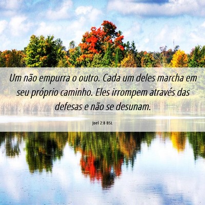 Picture 06 - Joel 2:8 BSL - Um não empurra o outro. Cada um deles marcha em - Bible Verse Picture