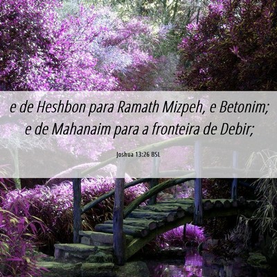 Picture 06 - Joshua 13:26 BSL - e de Heshbon para Ramath Mizpeh, e Betonim; e de - Bible Verse Picture