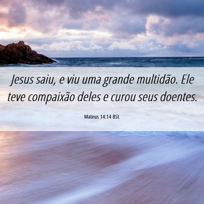 Picture 06 - Mateus 14:14 BSL - Jesus saiu, e viu uma grande multidão. Ele teve - Bible Verse Picture