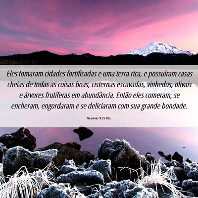Picture 06 - Neemias 9:25 BSL - Eles tomaram cidades fortificadas e uma terra - Bible Verse Picture