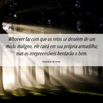 Picture 06 - Provérbios 28:10 BSL - Whoever faz com que os retos se desviem de um - Bible Verse Picture